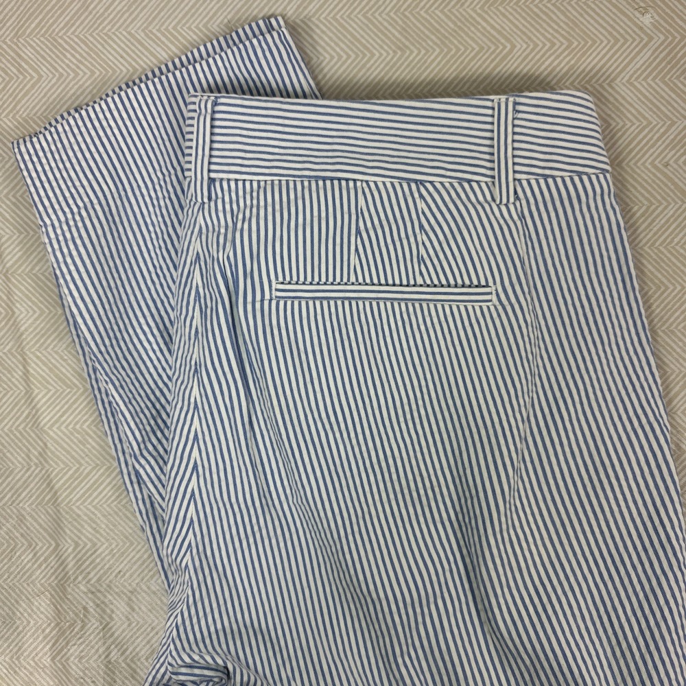 J Crew Pants‎ Women 4 Blue White Striped Seersucker Cafe Capri 30x25 Casual